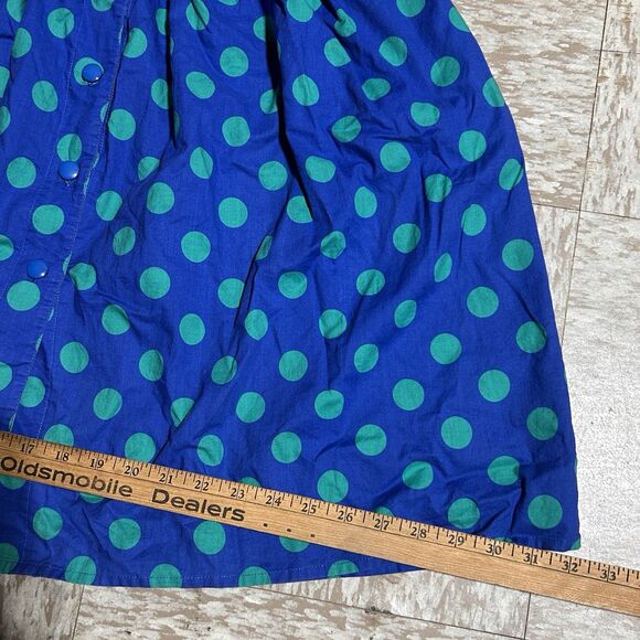 Vintage Blue Green Polka Dot Sundress Midi Women's Large Retro Boho - Picture 3 of 7